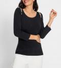 Pullover mitCut-Outs und Perlen schwarz
