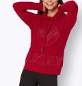 Pullover mitGlitzersteinchen-Schriftzug rot