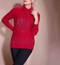 Pullover mitGlitzersteinchen-Schriftzug rot