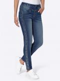 Push-up-Jeans mit Ziersteinen-Schriftzug blue