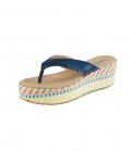 Rind-Lackleder-Pantolette blau-beige-gelb