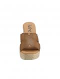 Rind-Nappaleder-Pantolette mit Plateausohle cognac