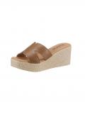 Rind-Nappaleder-Pantolette mit Plateausohle cognac