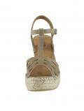 Rind-Veloursleder-Keilsandalette beige
