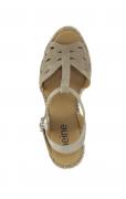 Rind-Veloursleder-Keilsandalette beige