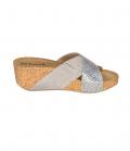 Rind-Veloursleder-Pantolette taupe-blue