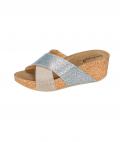 Rind-Veloursleder-Pantolette taupe-blue