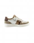 Rind-Veloursleder-Textil-Sneaker taupe-silber