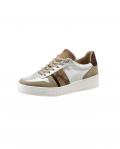 Rind-Veloursleder-Textil-Sneaker taupe-silber