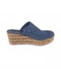Rindleder-Cut-Out-Clog jeansblau