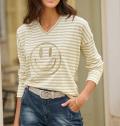 Ringelshirt mitSmiley-Stickerei ecru-goldfarben