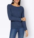 Rippenstrick-Pullover in Matt-Glanz-Optik dunkelblau