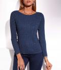 Rippenstrick-Pullover in Matt-Glanz-Optik dunkelblau
