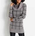 Rollkragen-Jacquardpullover grau-meliert