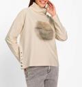 Rollkragen-Sweatshirt mit Glitzersteinchen elfenbein