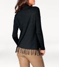 Rollkragenpullover mit Fransen schwarz