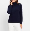 Rollkragenpullover mit Schmuckknöpfen marine