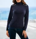 Rollkragenpullover mit Schmuckknöpfen marine