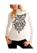 Rollkragenshirt mit Druck beige