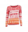 Rundhals-Pullover rot-ecru-orange