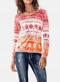 Rundhals-Pullover rot-ecru-orange