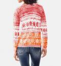 Rundhals-Pullover rot-ecru-orange