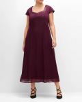 Satin-Chiffon-Abendkleid mit Pailletten aubergine Gr. 44