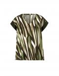 Satin-Schlupfbluse schwarz-khaki-bedruckt
