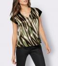 Satin-Schlupfbluse schwarz-khaki-bedruckt