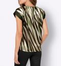 Satin-Schlupfbluse schwarz-khaki-bedruckt