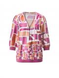 Satinbluse im Grafikdruck papaya-fuchsia