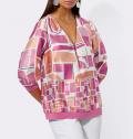 Satinbluse im Grafikdruck papaya-fuchsia