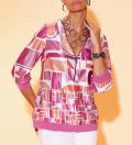 Satinbluse im Grafikdruck papaya-fuchsia