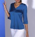 Satinbluse mit Zierring royalblau