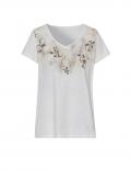 Shirt mit Blumenprint und Ziersteinchen ecru