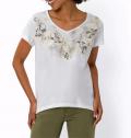 Shirt mit Blumenprint und Ziersteinchen ecru