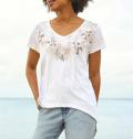 Shirt mit Blumenprint und Ziersteinchen ecru
