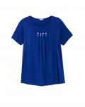 Shirt mit Kellerfalten und Ziersteinchen blau