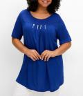 Shirt mit Kellerfalten und Ziersteinchen blau