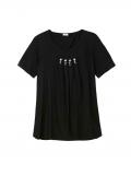 Shirt mit Kellerfalten und Ziersteinchen schwarz