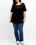 Shirt mit Kellerfalten und Ziersteinchen schwarz