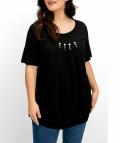 Shirt mit Kellerfalten und Ziersteinchen schwarz