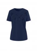 Shirt mit Lochmuster und Zierperlen marine