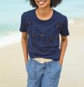 Shirt mit Lochmuster und Zierperlen marine