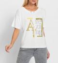 Shirt mit Print und Ziersteinchen weiß