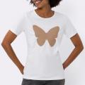 Shirt mit Schmetterlings-Applikation ecru-camel