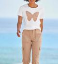 Shirt mit Schmetterlings-Applikation ecru-camel