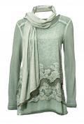Shirt mit Spitze + Schal grün