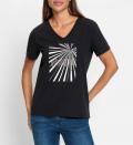 Shirt mit Ziersteinchen am Platzierter Druckbild schwarz