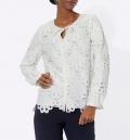 Spitzenbluse mit Schlingenknopf-Leiste ecru